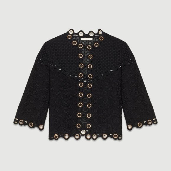 Maje Guipure Lace Eyelet Cardigan